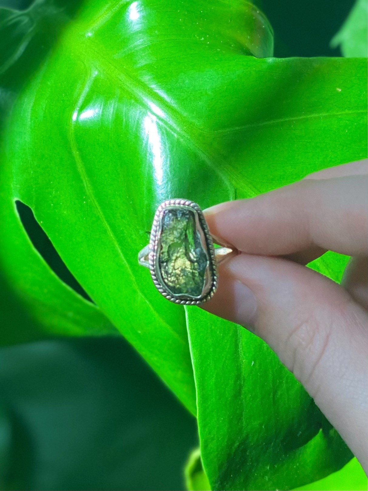 Moldavite Ring (antique style)