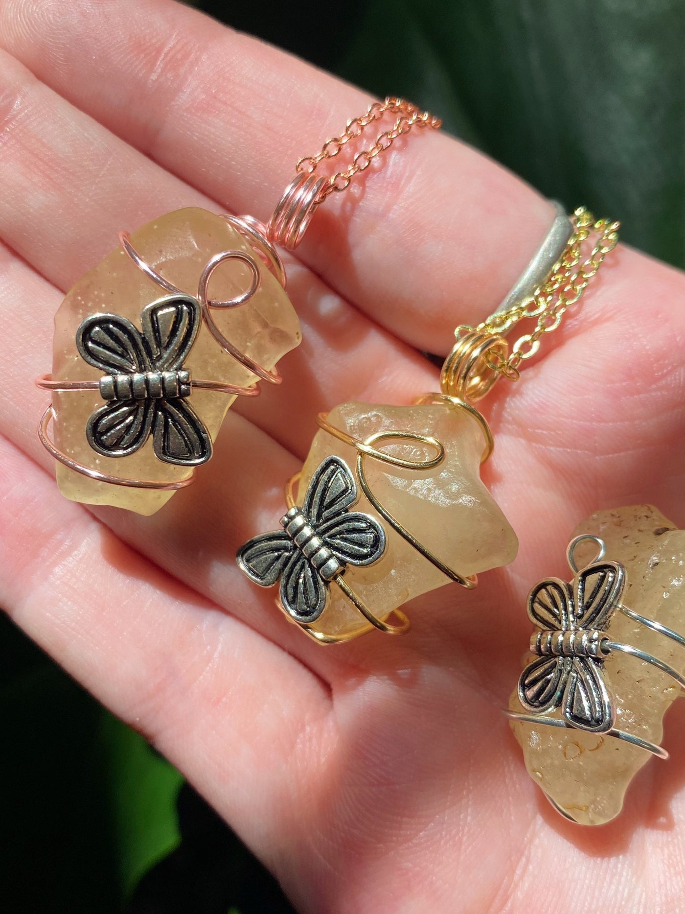 Libyan Desert Glass Necklace with Butterfly