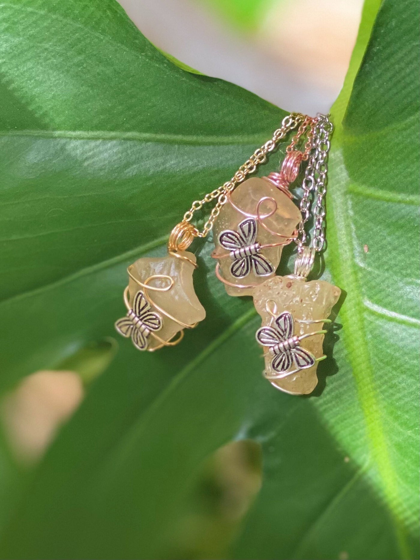 Libyan Desert Glass Necklace with Butterfly