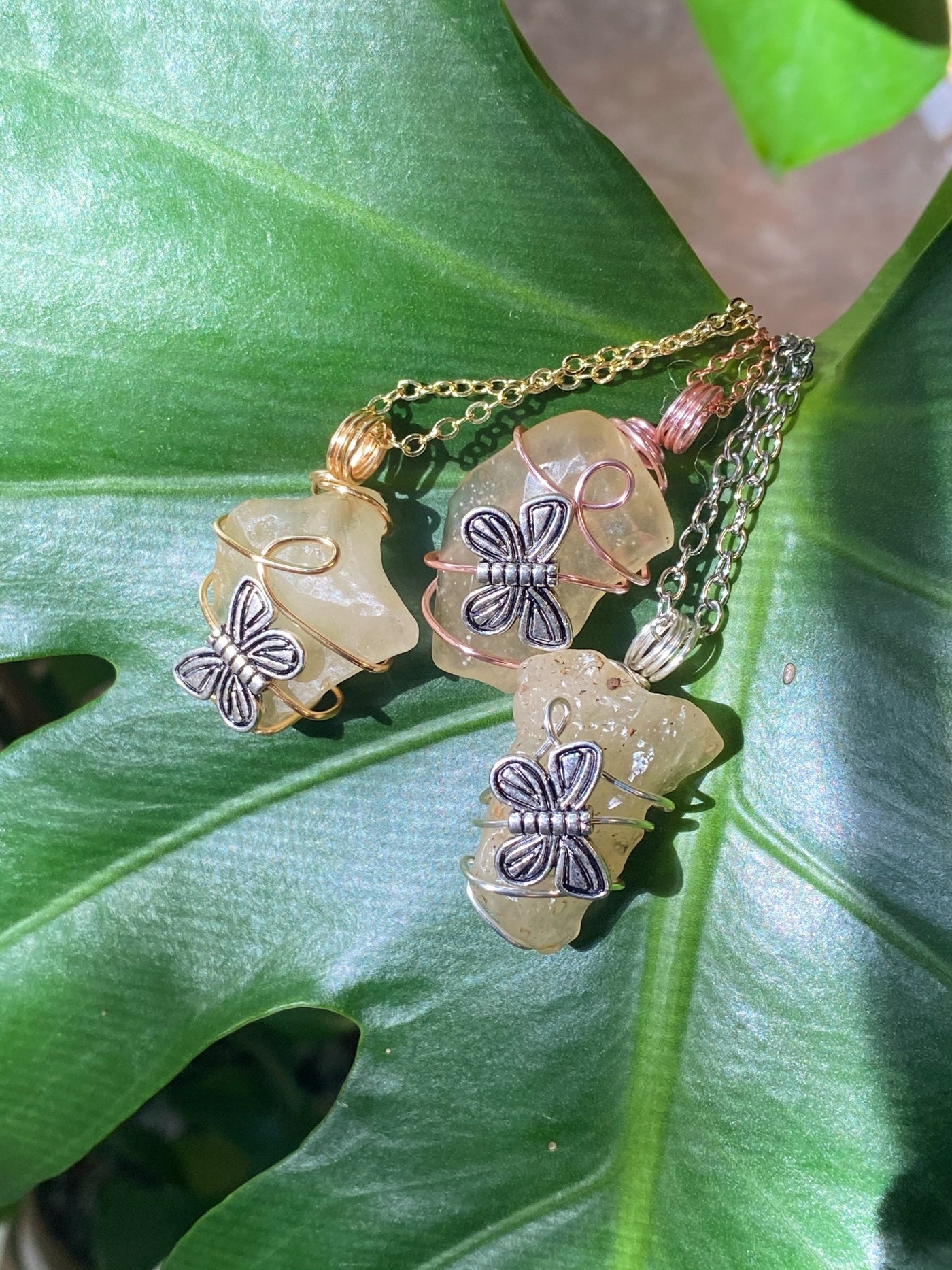 Libyan Desert Glass Necklace with Butterfly