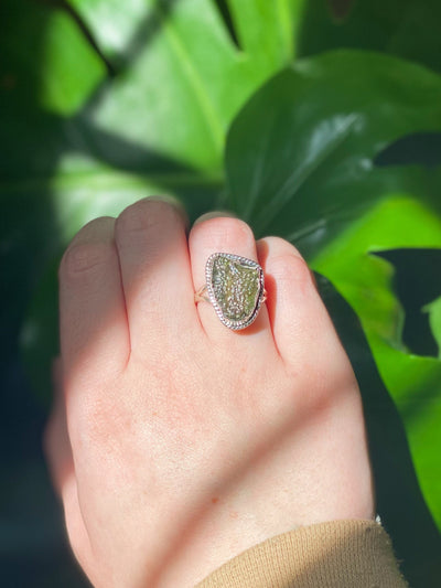 Moldavite Ring (antique style)