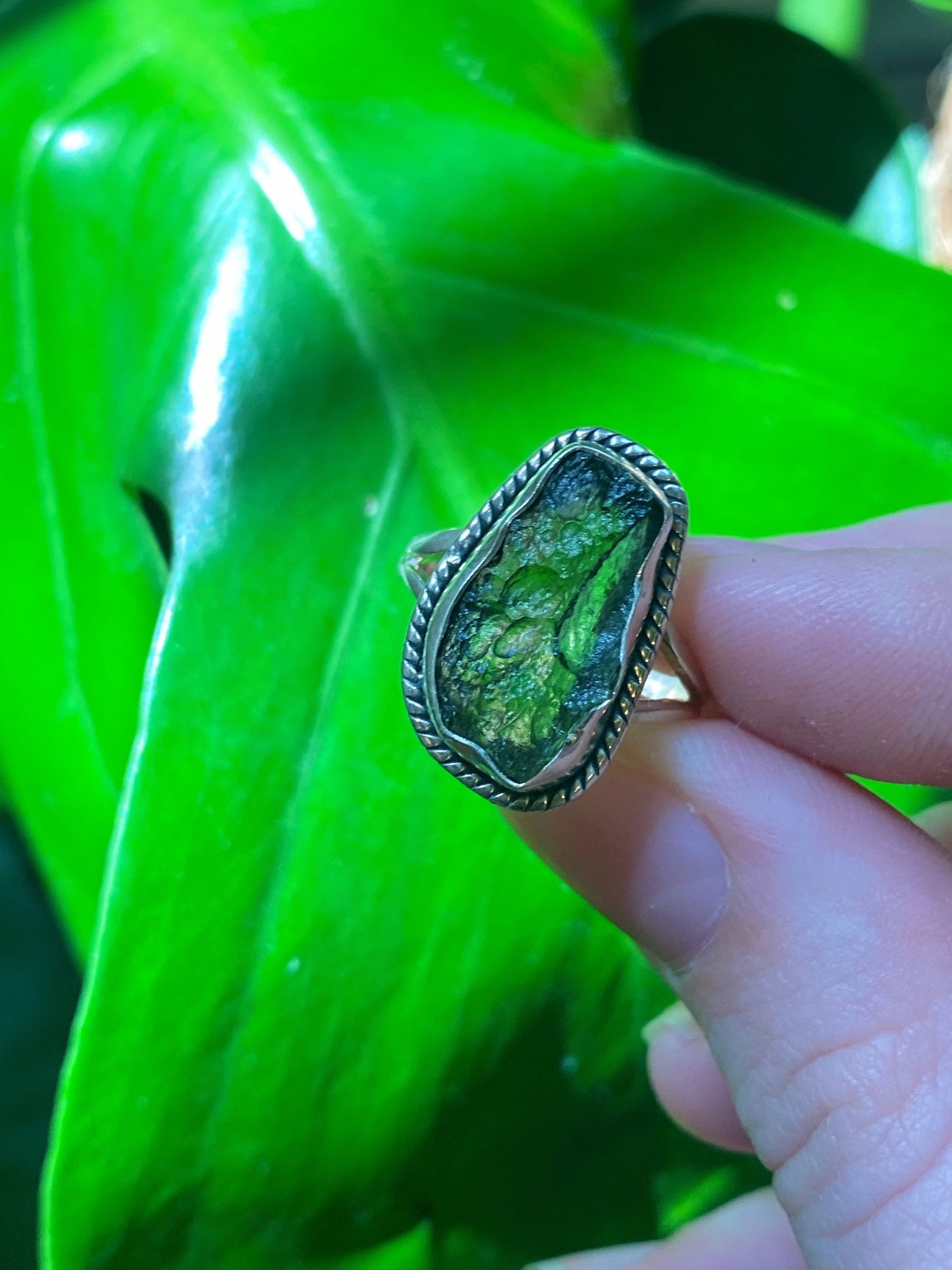 Moldavite Ring (antique style)