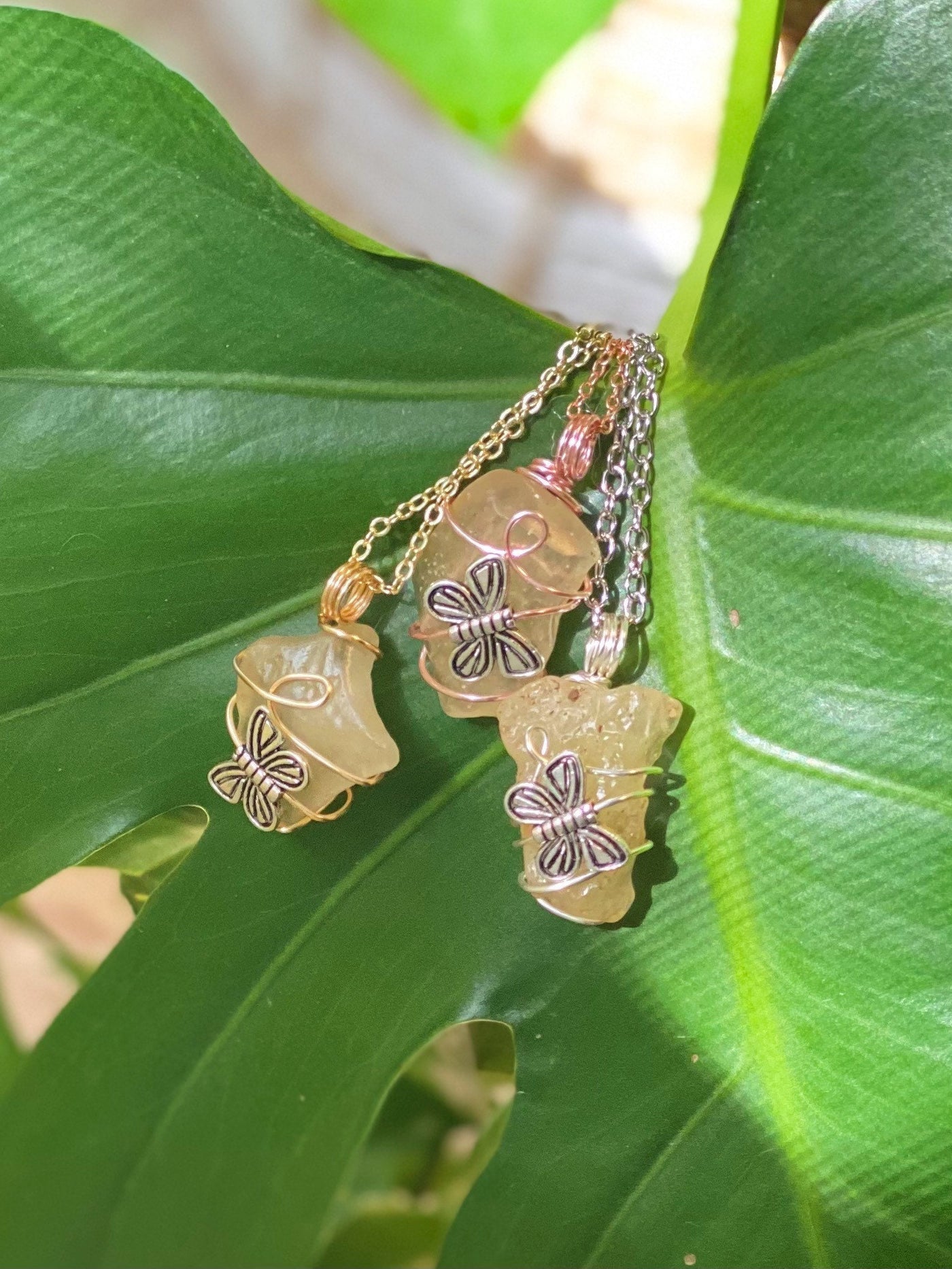 Libyan Desert Glass Necklace with Butterfly