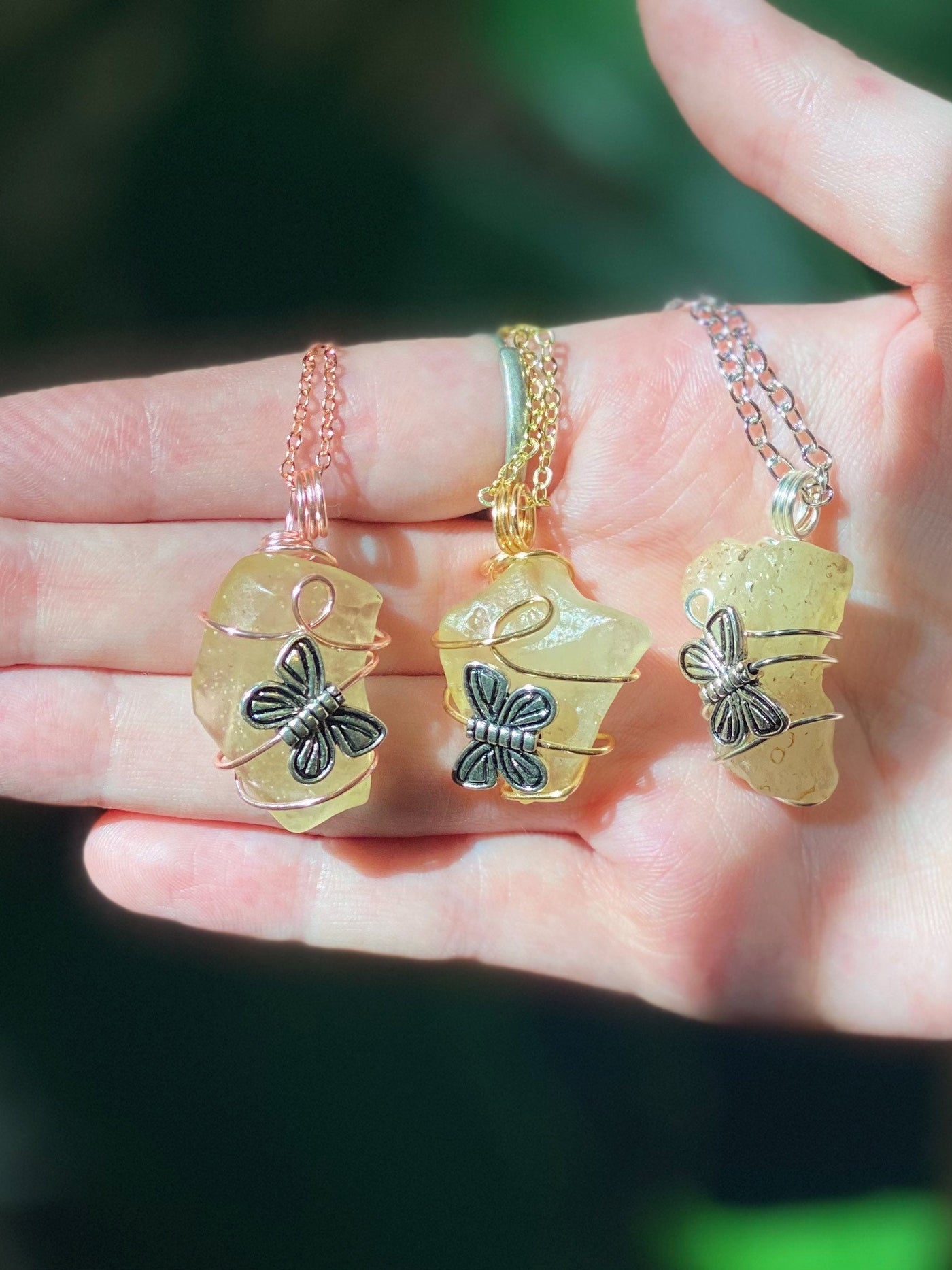 Libyan Desert Glass Necklace with Butterfly