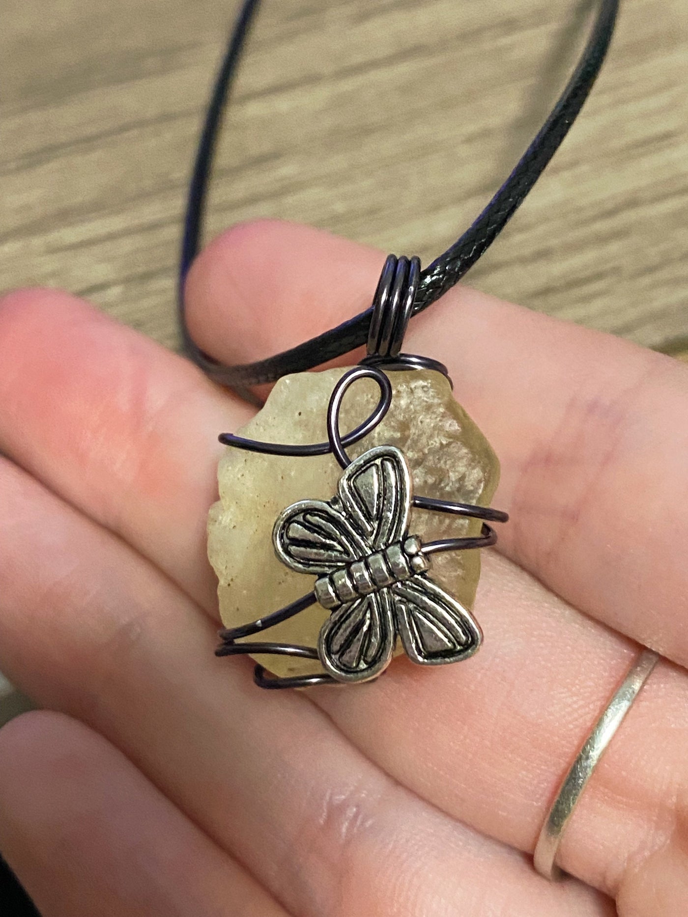 Libyan Desert Glass Necklace with Butterfly