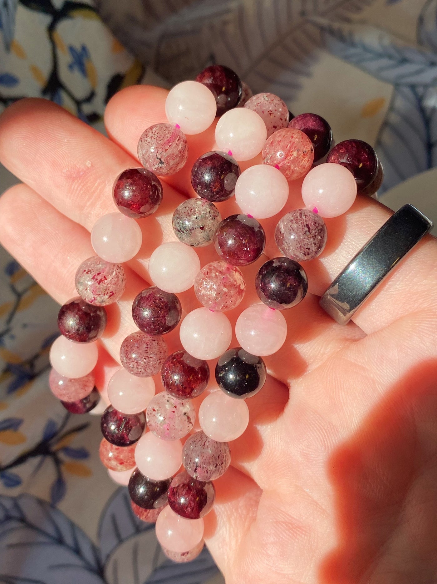 Love Bracelet - garnet, rose quartz, strawberry quartz